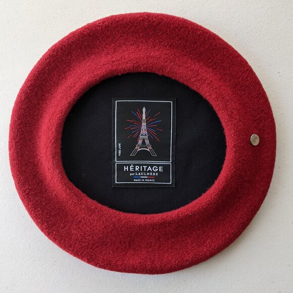Laulhere unisex Heritage beret, 100% merino wool, red, made in France - Picture 3 of 8